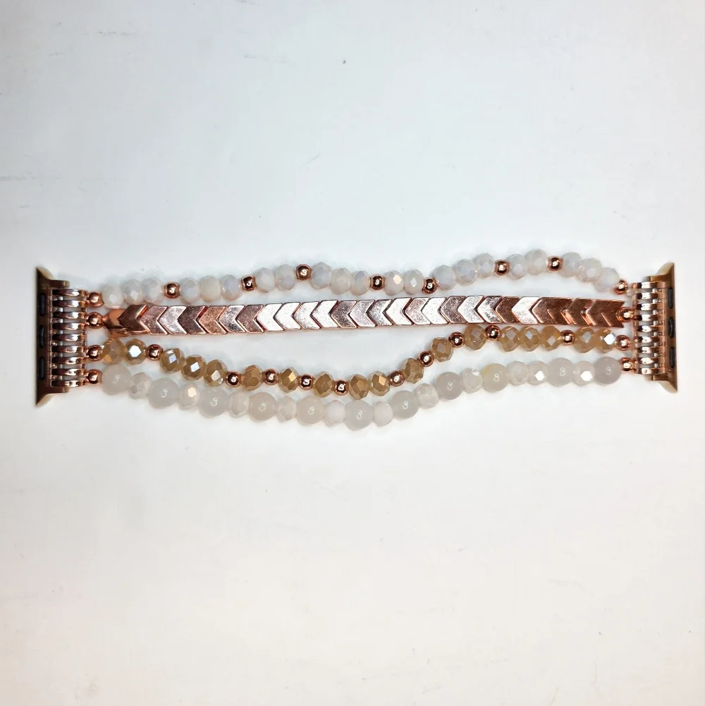 Fitbit Versa 3 Replacement Luxury Rosegold & White Quartz Beaded Smartwatch Band